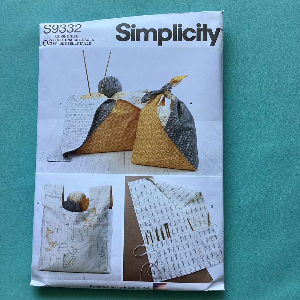 Simplicity S9332 Sewing Pattern Knott Knitting craft Tote Bag Organizer